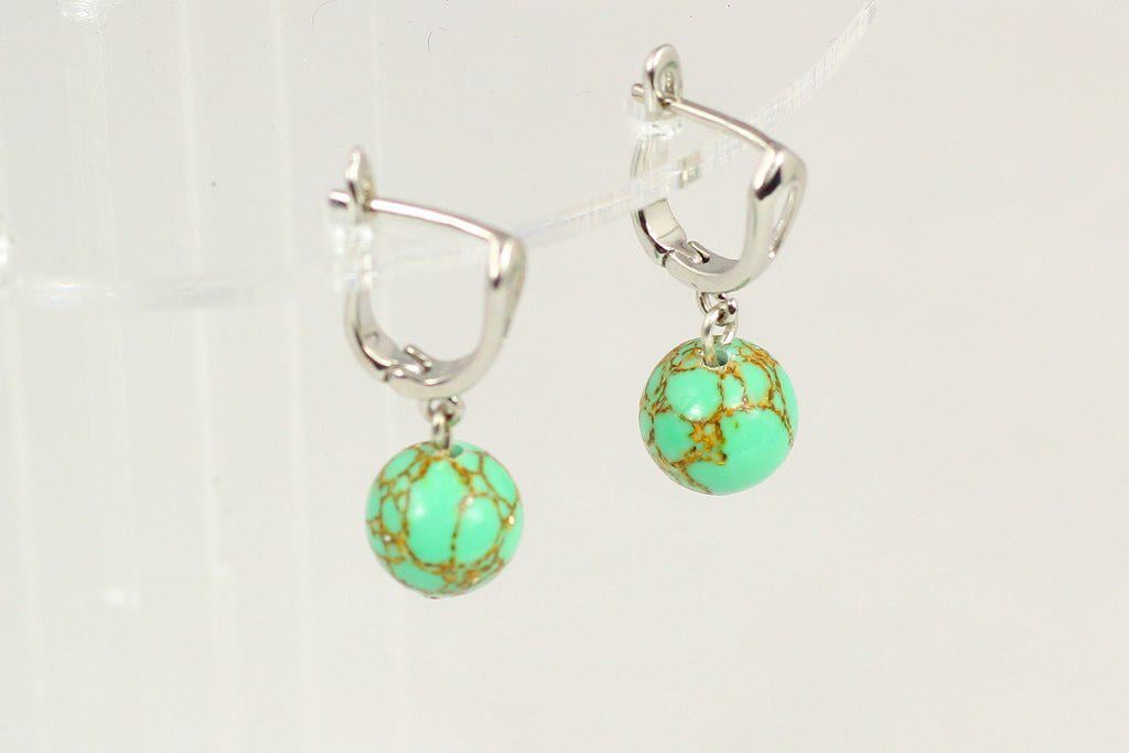 Серьги имитация бирюзы 3 см Серебристый (28872425)