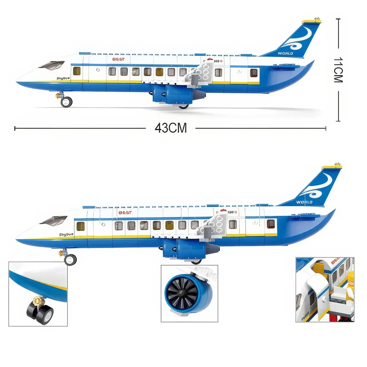 Конструктор Sluban Пасажирський літак з фігурками машинки деталі 463 Синій (217) - фото 2 Конструктор Sluban Пасажирський літак з фігурками машинки деталі 463 Синій (217) - фото 2