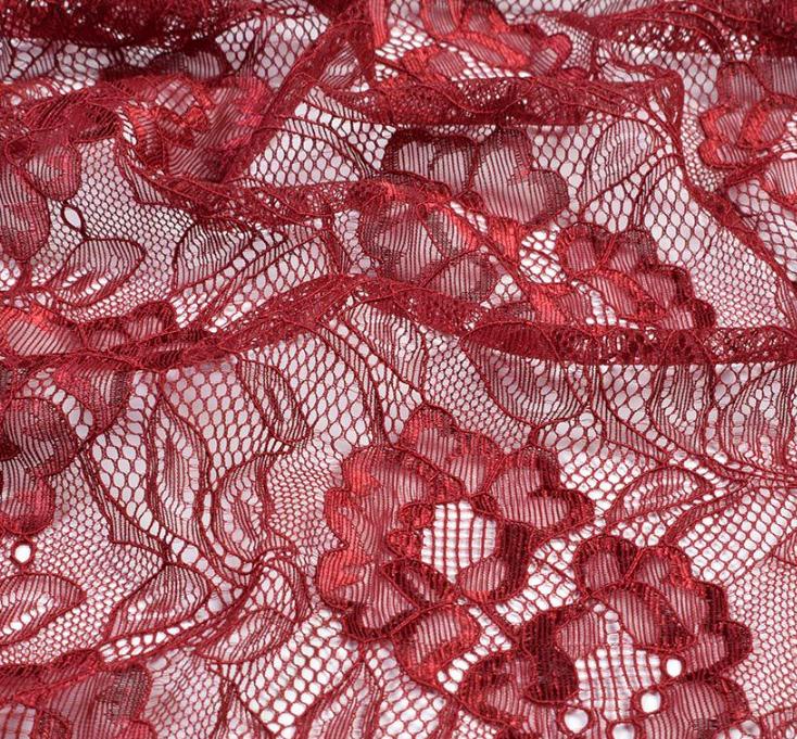 Тканина мереживне полотно стрейч квіти на сітці ширина 150 см Червоний (11135.067)