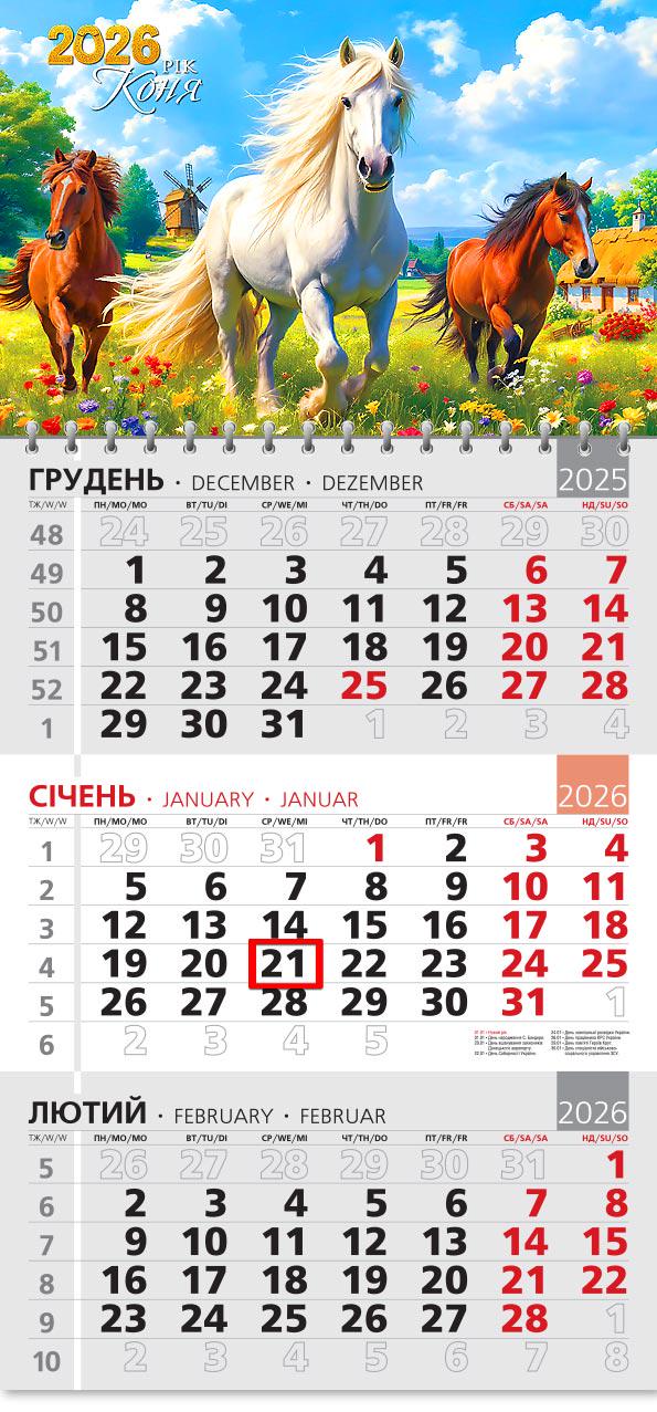 Календар на 2026 р. Офісний 3 Рік Коня