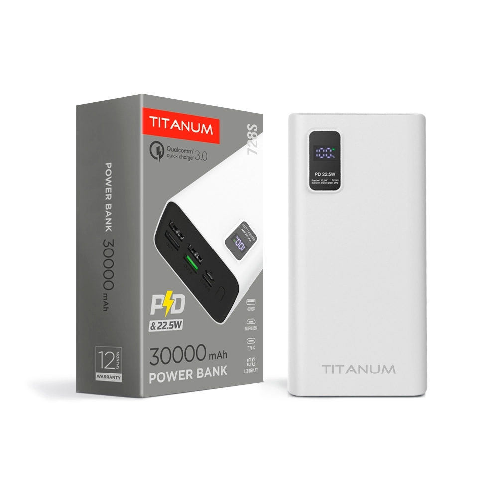 Повербанк TITANUM 728S 22,5W 30000 mAh White (26173755) Повербанк TITANUM 728S 22,5W 30000 mAh White (26173755)