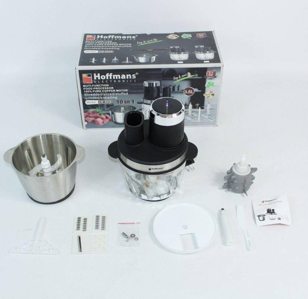 Измельчитель кухонный Hoffmans HM-8849 с 2 чашами стеклянная и металлическая 3,8 л 10в1 1800 Вт (30139085)