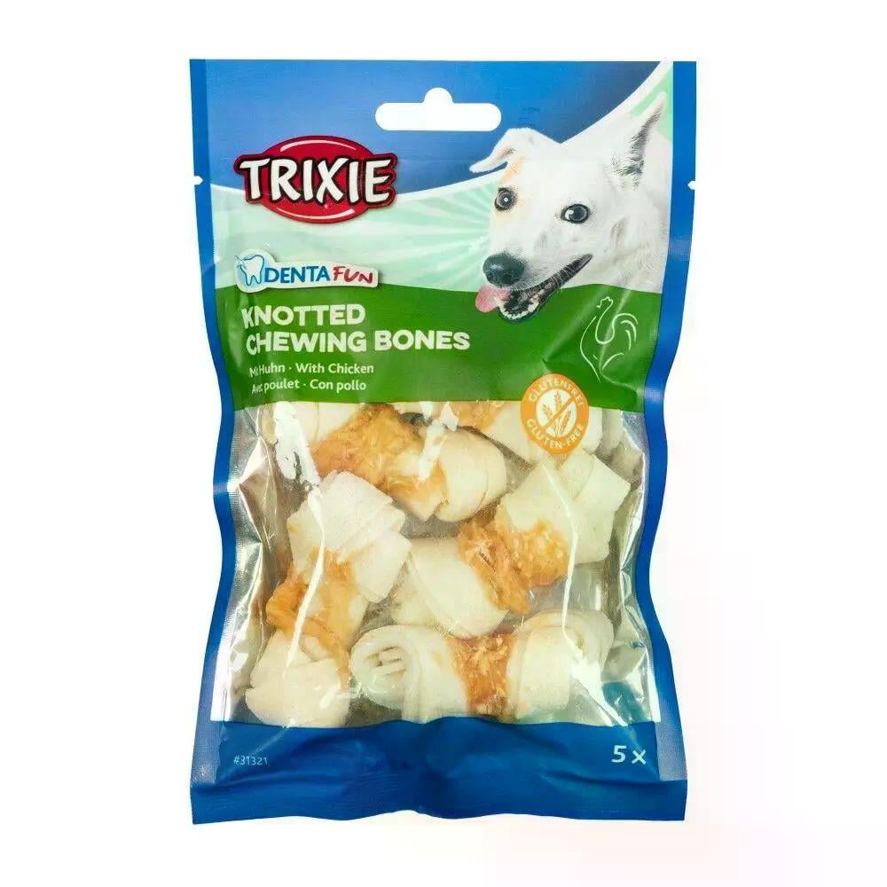 Кісточка Trixie Denta Fun для собак з куркою натуральна шкіра жувальні ласощі для чищення зубів 70 г 5 шт. 5 см