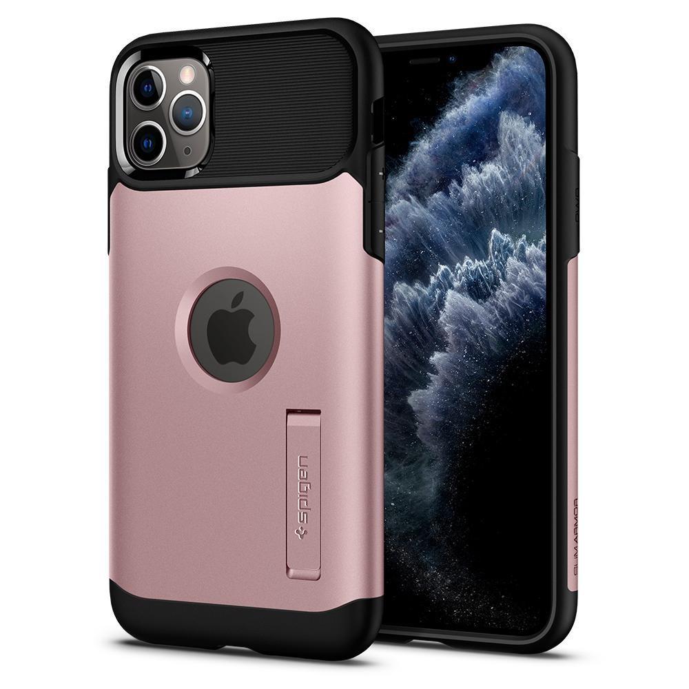 Чехол противоударный с подставкой Spigen Slim Armor для Iphone 11 Pro Max (6.5") Rose Gold