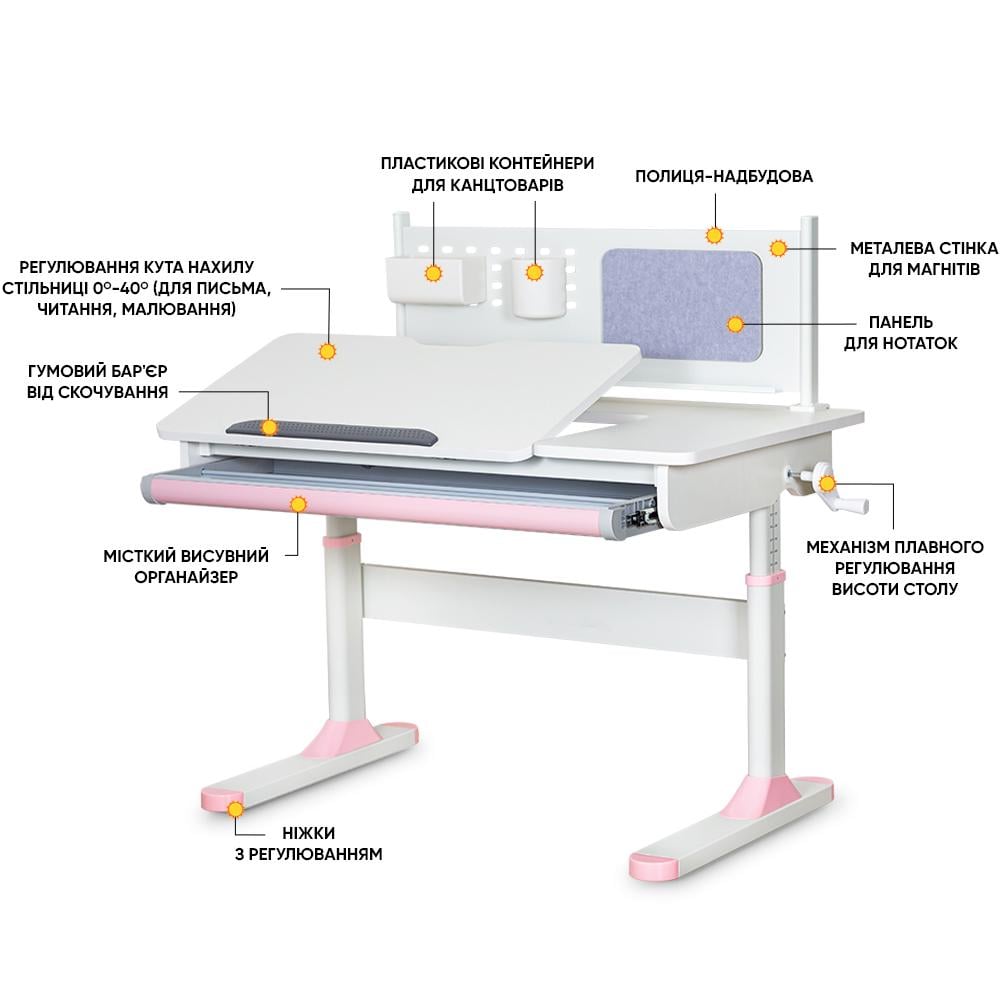 Парта шкільна ергономічна трансформер Evo-kids TH-325 Pink - фото 2 Парта шкільна ергономічна трансформер Evo-kids TH-325 Pink - фото 2