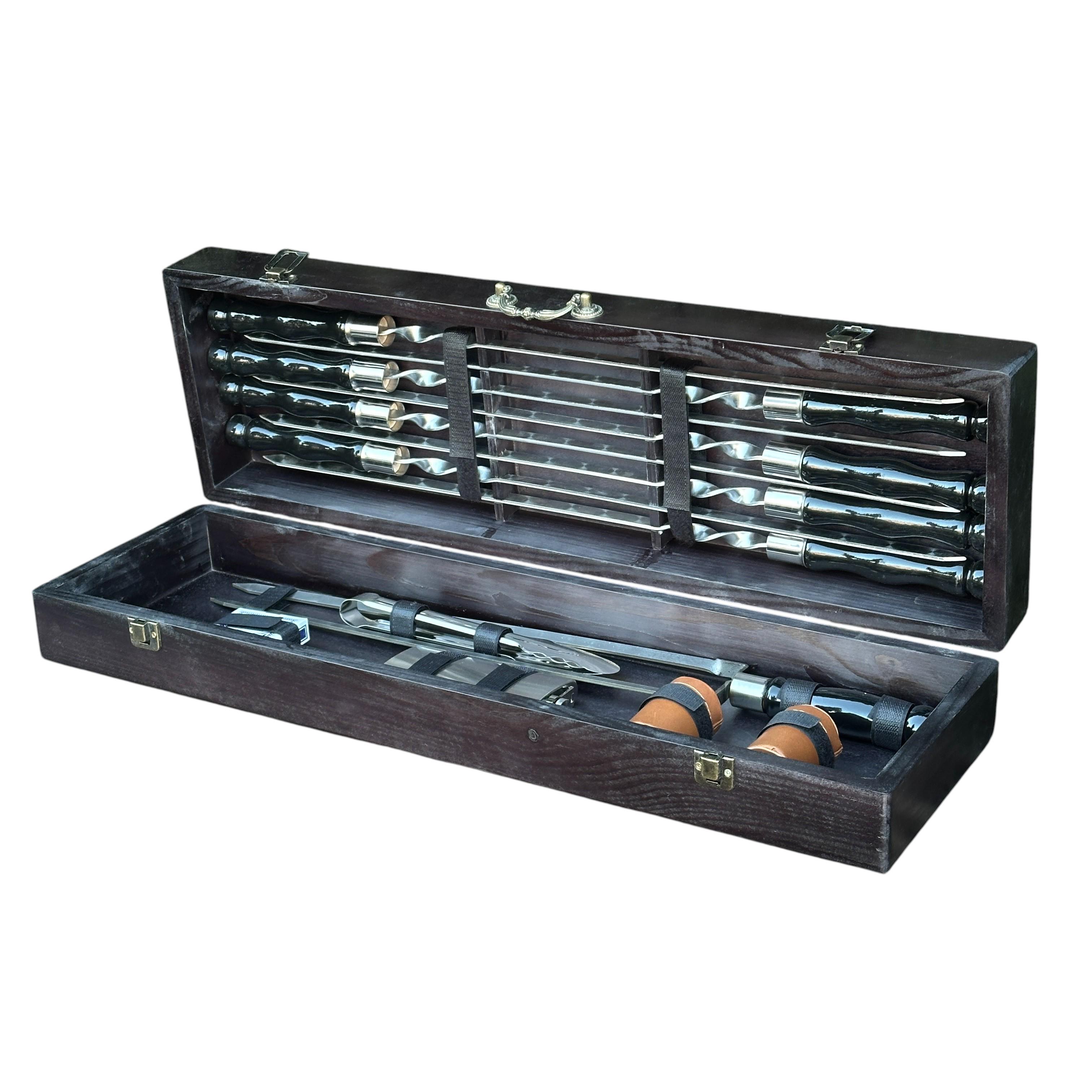 Подарочный набор шампуров Mzavod Козак из нержавеющей стали в деревянном кейсе 720x120x210 мм Черный (136-17-1190310000056)