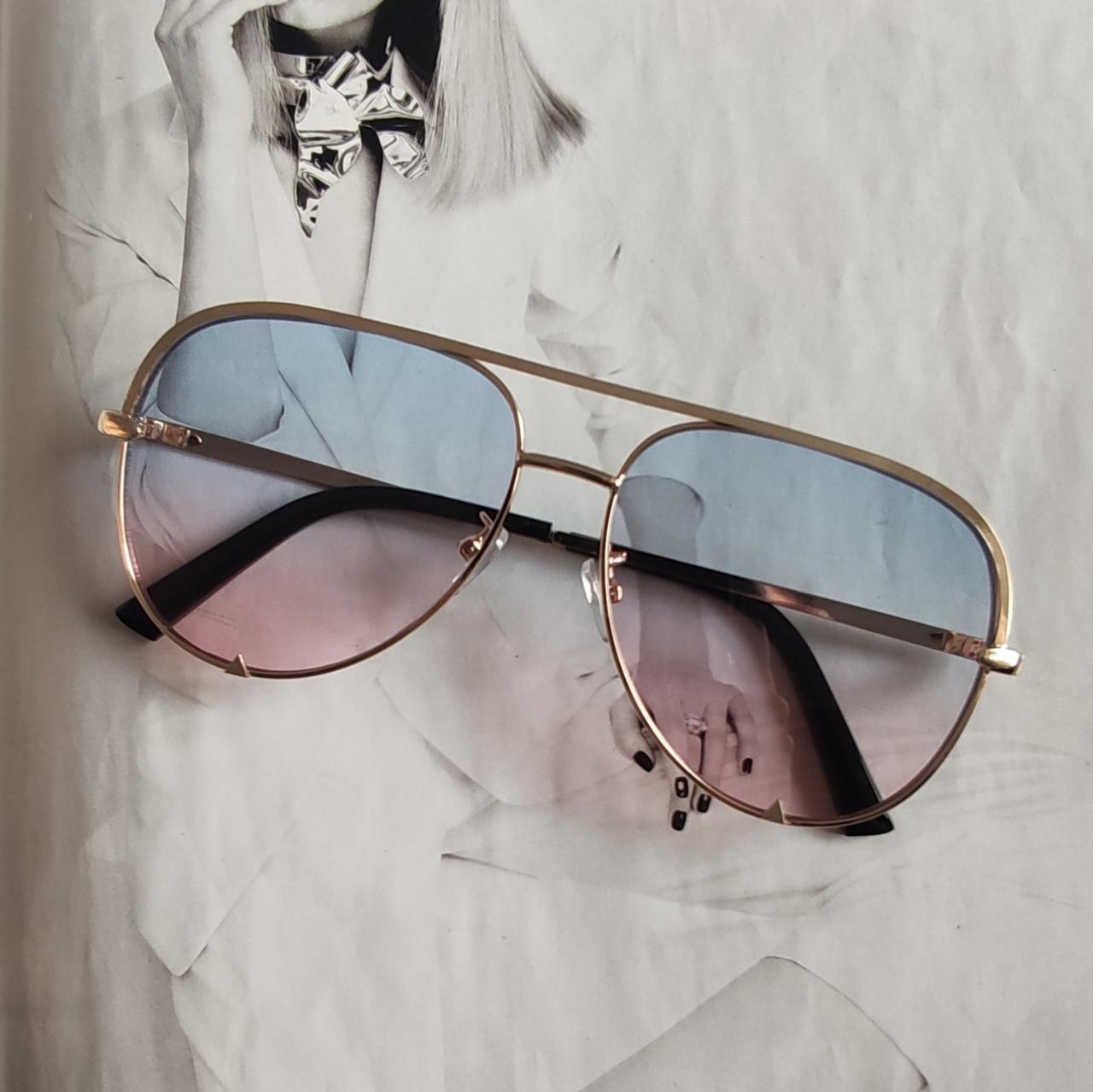 Очки авиаторы крупные Розово-голубой градиент (3558)