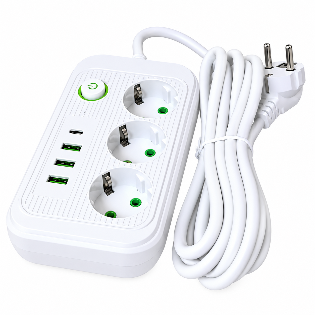 Сетевой фильтр с выключателем Power Socket F015 на 3 розетки 3 USB 1 Type-C 2500W 3 м Белый (3188052800)