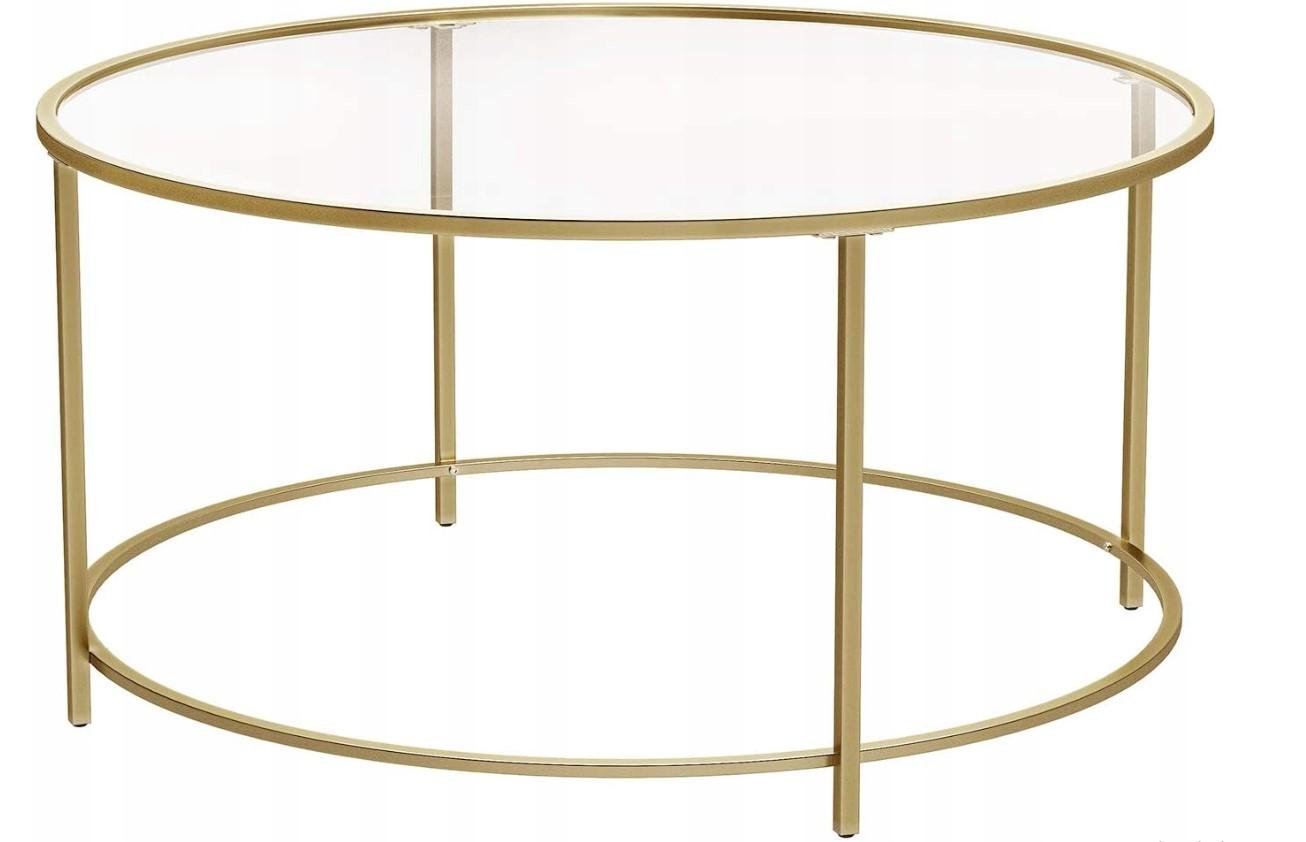 Журнальний стіл скляний із сталевою рамою Золотий Журнальний стіл скляний із сталевою рамою Золотий