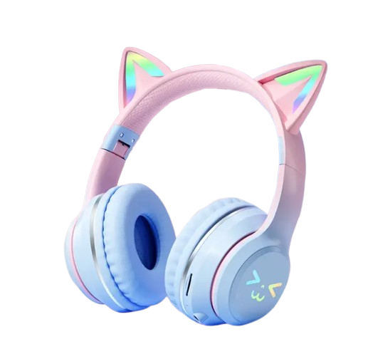 Навушники дитячі бездротові CATEAR BT612 з вушками та RGB-підсвіткою Bluetooth 5,3 MicroSD AUX Синьо-рожевий (2679495772)