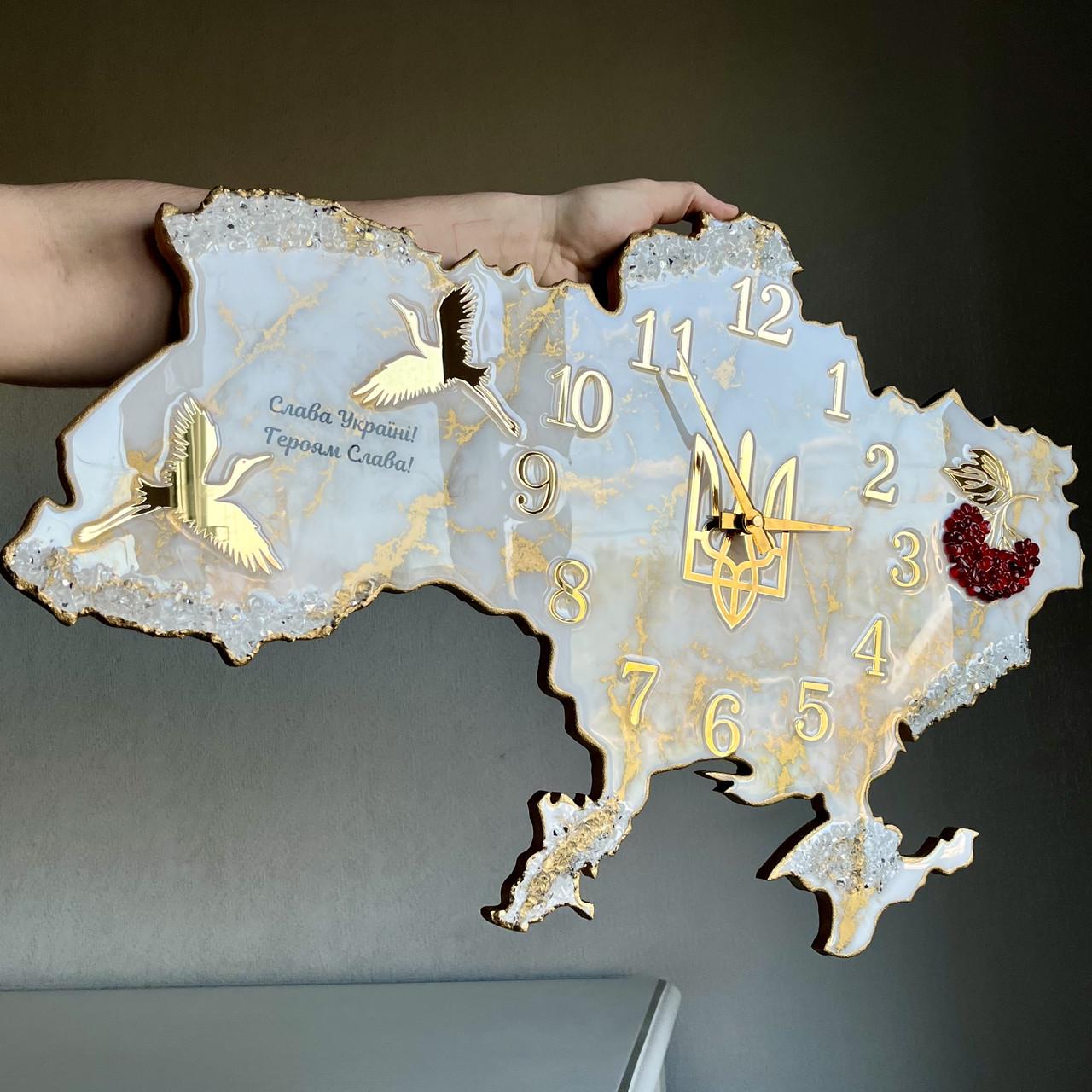 Часы настенные из эпоксидной смолы Карта Украины 40x25 см