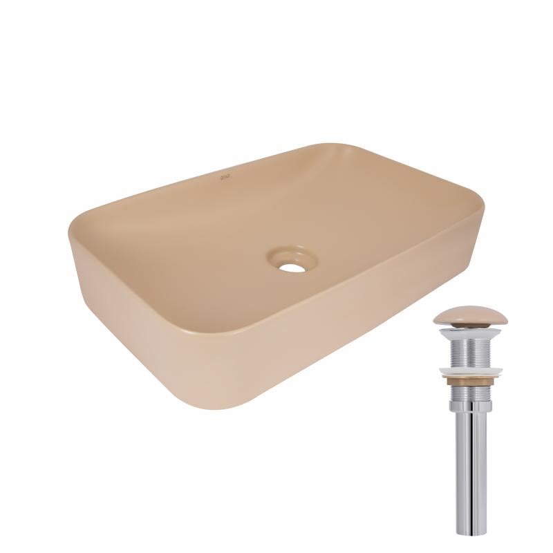 Раковина накладна Qtap Tern QTTER188SB49790 прямокутна з донним клапаном 610x350x135 мм Бежевий (SD00055914)