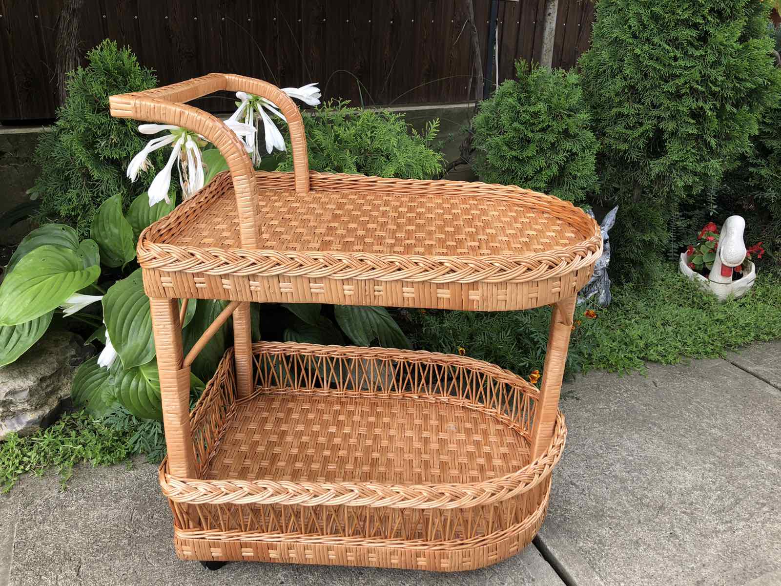 Стіл барний з лози на колесах 63х48х60 см Бежевий - фото 2 Стіл барний з лози на колесах 63х48х60 см Бежевий - фото 2