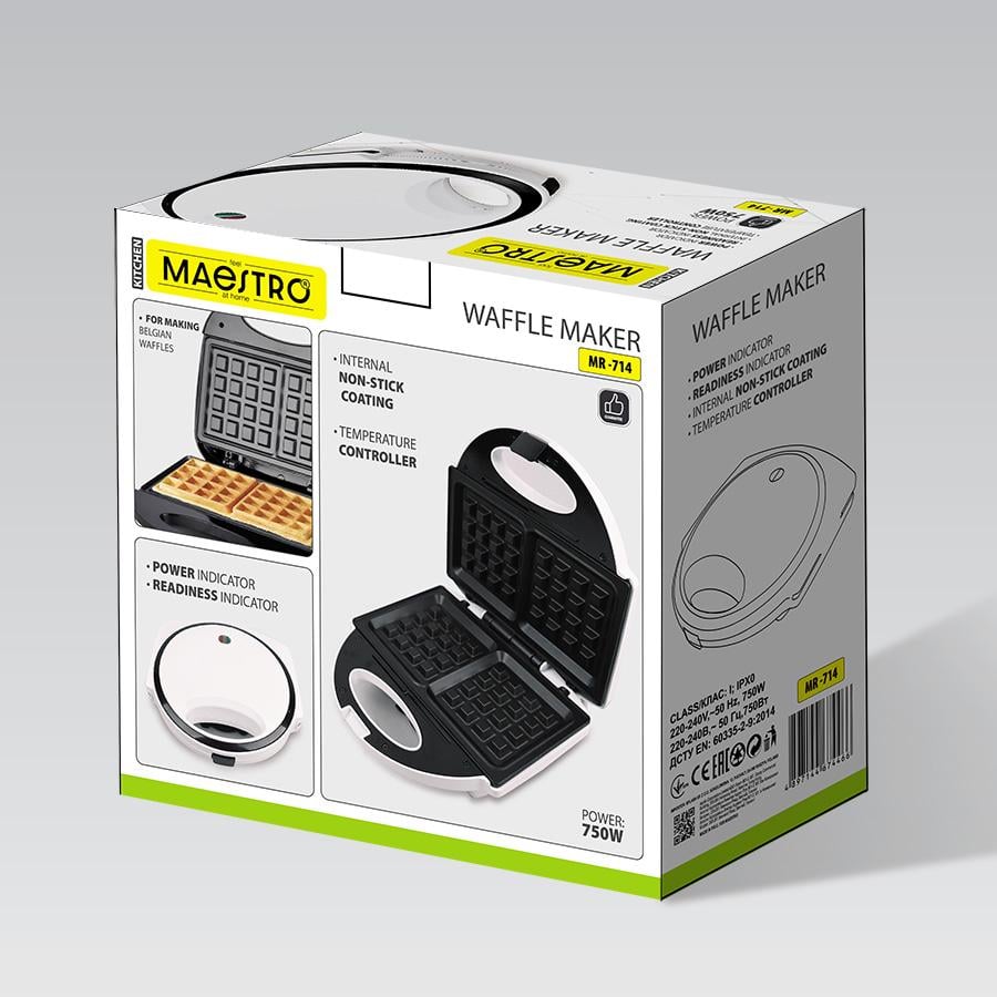 Вафельница Maestro MR-714 для брюссельских вафель с антипригарным покрытием 750 Вт (33332049)