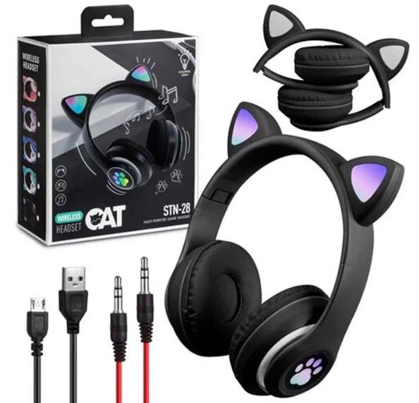 Наушники детские Cat Ear STN-28 Bluetooth с светящимися кошачьими ушками Черный (2054642168) - фото 8