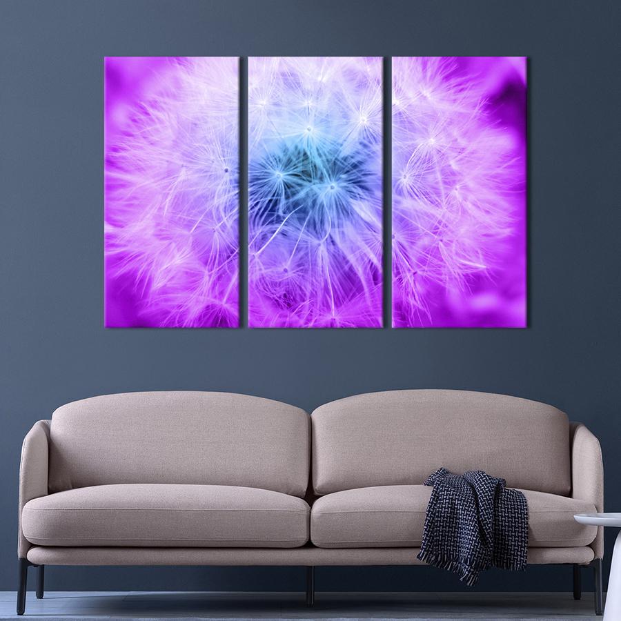 Картина на холсте триптих Необычный одуванчик 128x81 см (839-31)