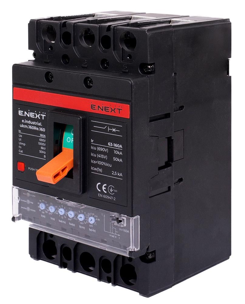 Автоматичний вимикач E.NEXT e.industrial.ukm.160Re.160 3P 160A 50кА з електронним розчіплювачем (i0770062)