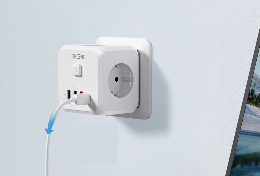 Сетевой фильтр тройник LENCENT PA037EU 7в1 с выключателем и 3 USB/1TYPE-C - фото 3 Сетевой фильтр тройник LENCENT PA037EU 7в1 с выключателем и 3 USB/1TYPE-C - фото 3