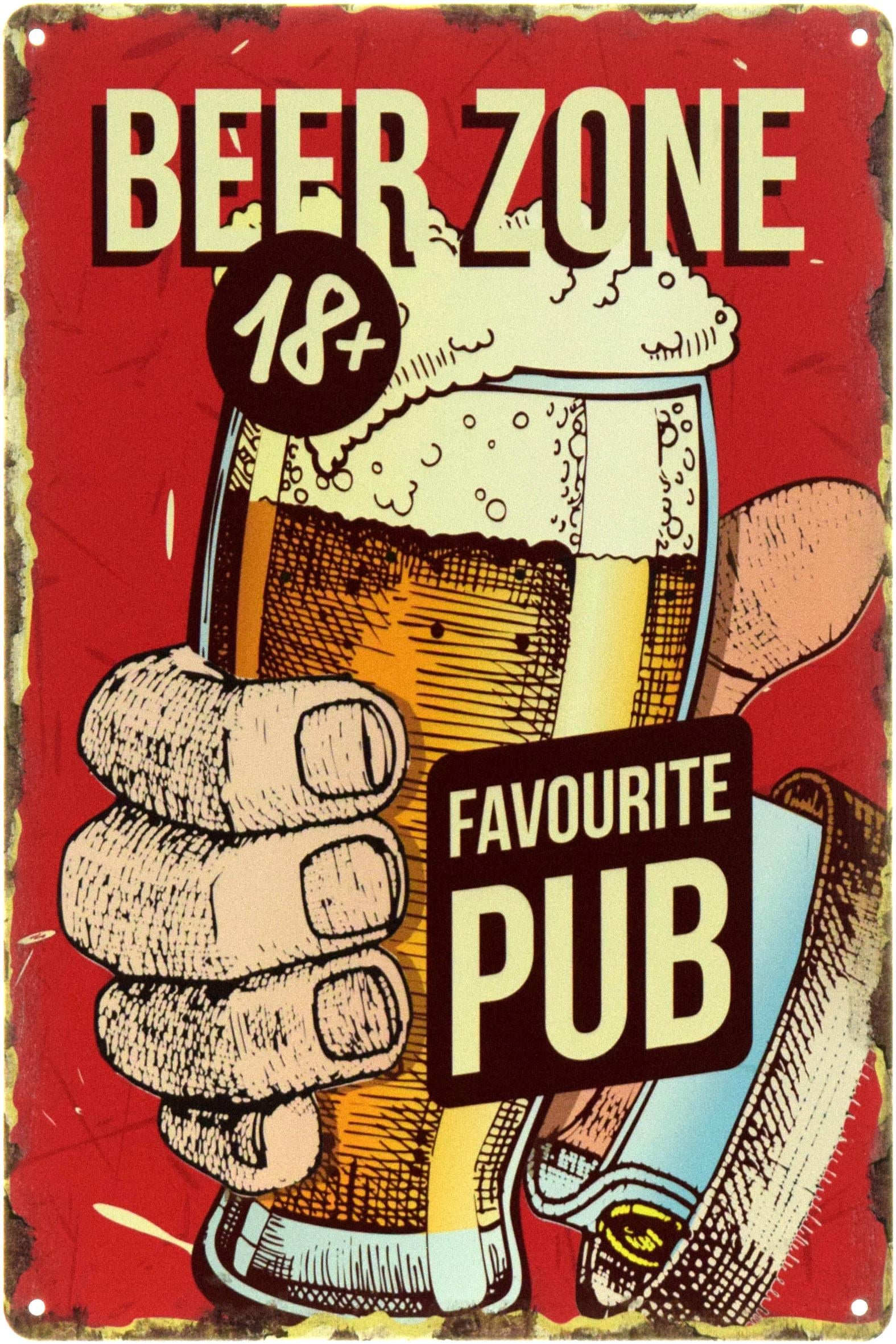 Табличка металлическая "Beer Zone" 20x30 см (ms-104481)