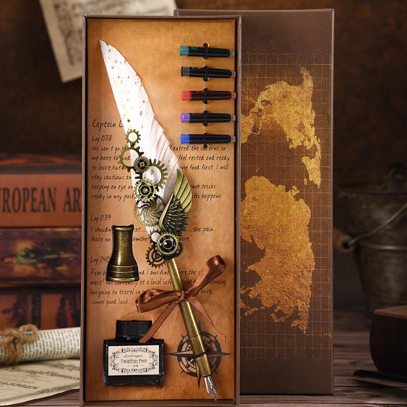 Ручка для каллиграфии перовая Blue Peacock набор 5 различных чернил подставка с печатью Белый