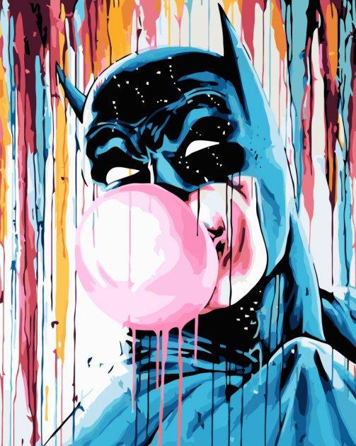 Картина по номерам Strateg Бэтмен с жвачкой с лаком и уровнем 40x50 см (VA-3370)