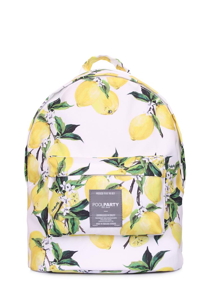 Рюкзак міський з лимонами POOLPARTY Backpack-lemons 40х30х16 см Білий/Жовтий (3670070)