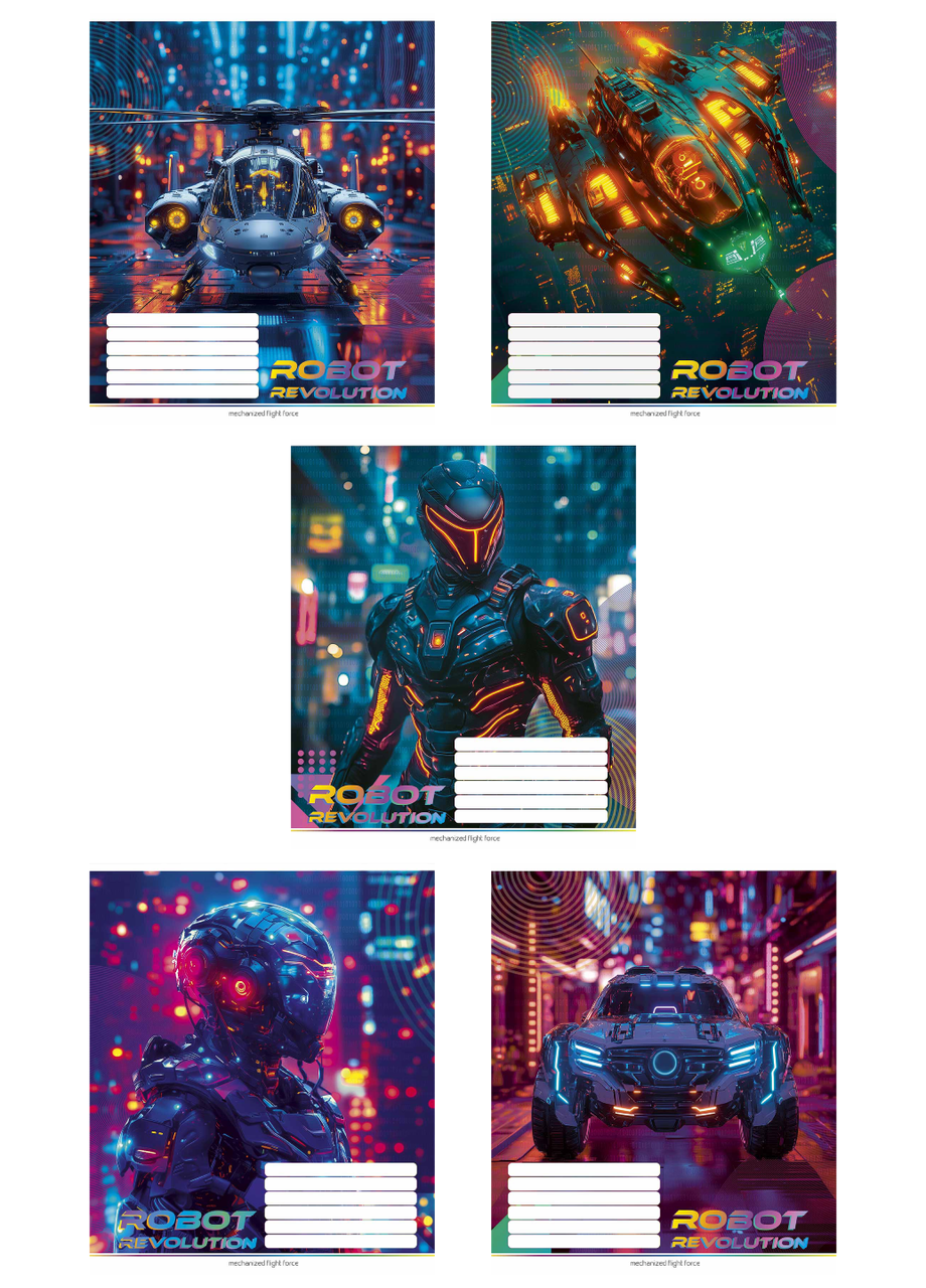 Тетради ученические Школярик Robot Revolution 3522 ВД-лак 5 шт. по 24 л. (4820006472108)