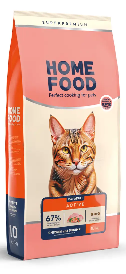 Корм сухий Home Food For active для активних дорослих котів Курочка та креветка 10 кг (23693461)