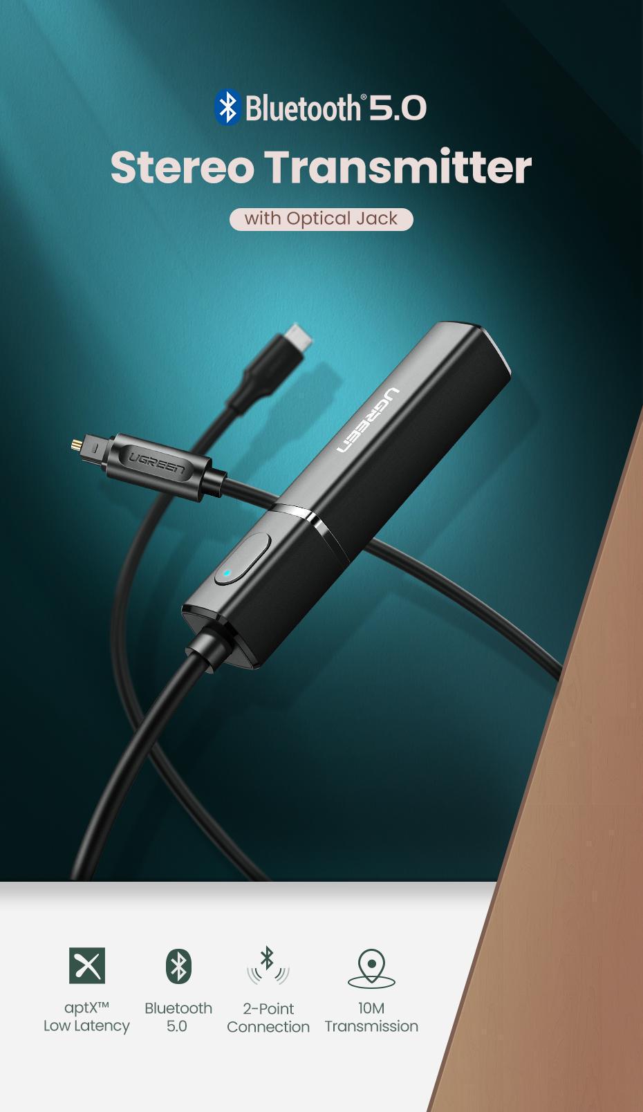 Передавач аудіо Ugreen Bluetooth 5.0 (50213) - фото 2 Передавач аудіо Ugreen Bluetooth 5.0 (50213) - фото 2