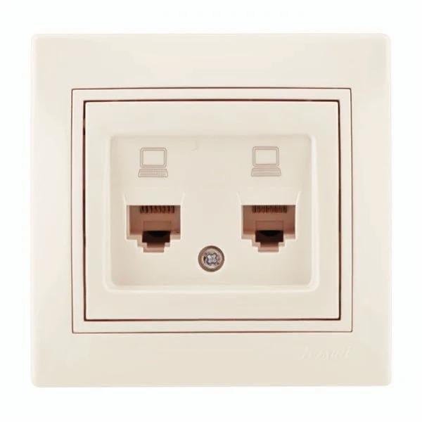 Розетка подвійна комп'ютерна зі вставкою Lezard Mira RJ-45 Кремовий