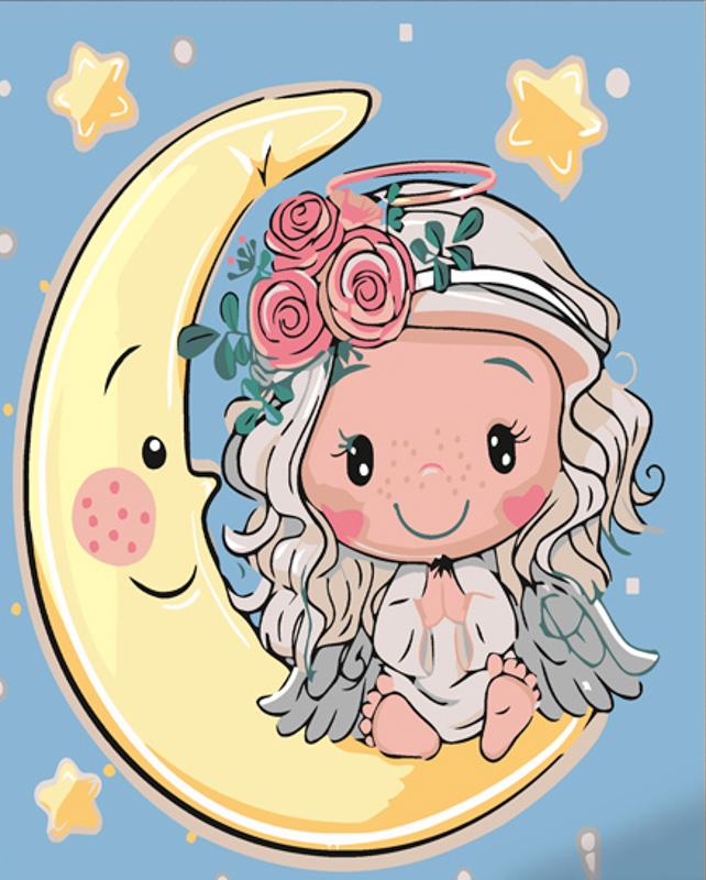 Картина по номерам Strateg Премиум Ангелок на месяце 30х30 см (ES137)