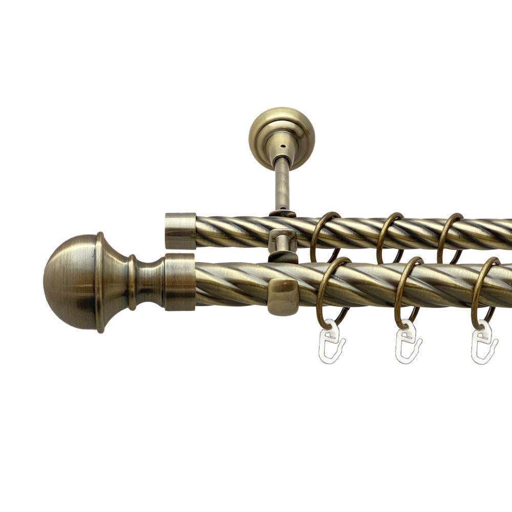 Карниз Orvit Бостон металевий дворядний відкритий скручена труба кільце металеве 25/19 мм 240 см Антик (00-00017871)