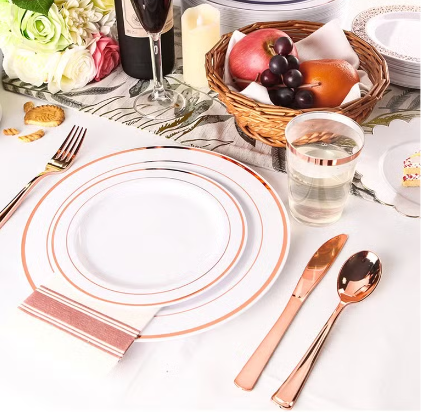 Набір пластикових столових приборів ножі виделки ложки 18 шт. Рожеве золото - фото 11 Набір пластикових столових приборів ножі виделки ложки 18 шт. Рожеве золото - фото 11