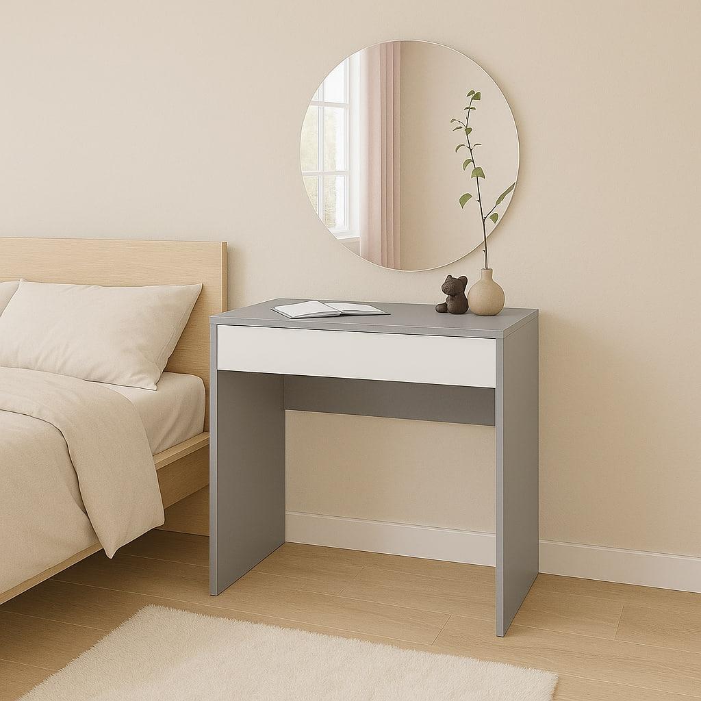 Туалетний столик New and Classic із круглим дзеркалом 750х700х450 мм Антрацит/Білий (ТЗ-софт-10)