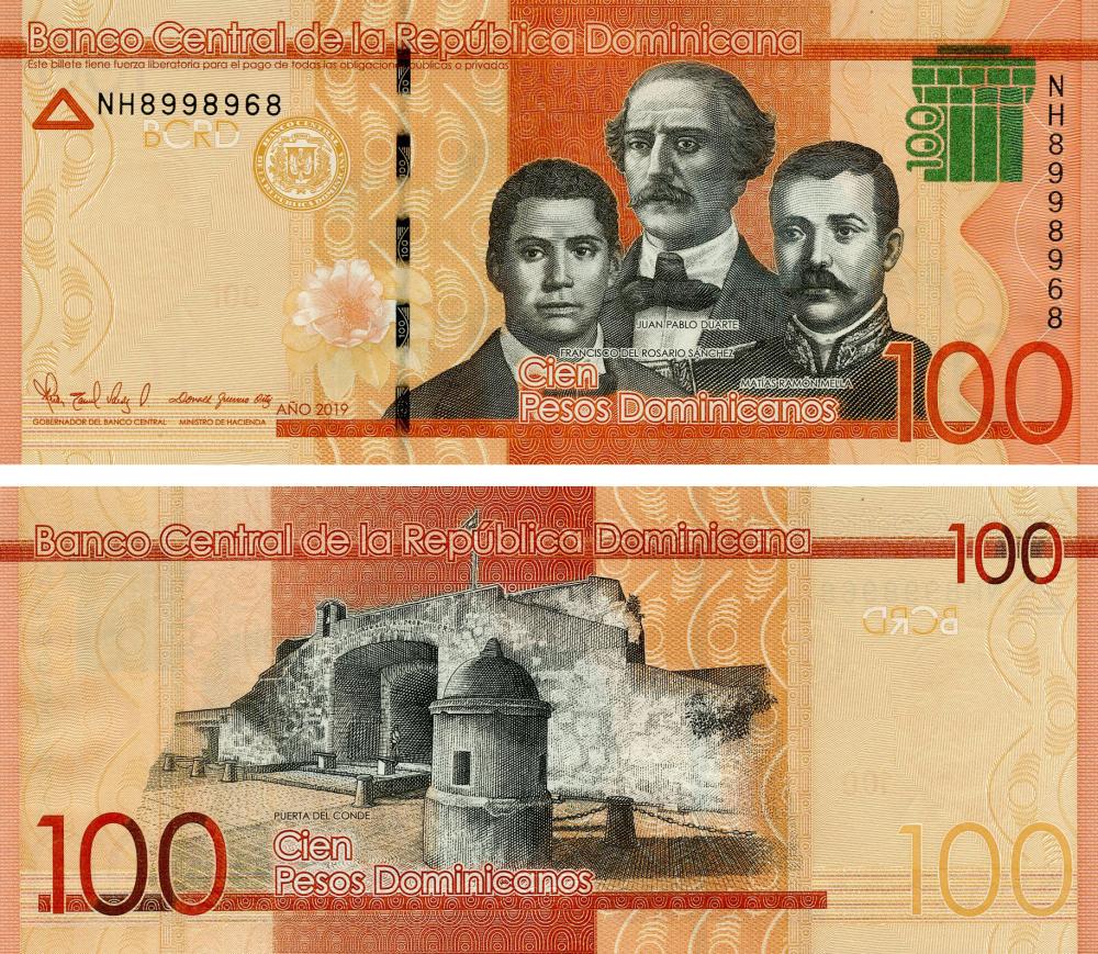 Коллекционная банкнота Доминикана 100 песо 2019 UNC Pnew (Б15351)