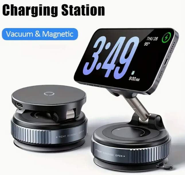 Тримач автомобільний магнітний з бездротовою зарядкою 15 Вт 360° вакуумне кріплення USB Type-C (1009) - фото 7