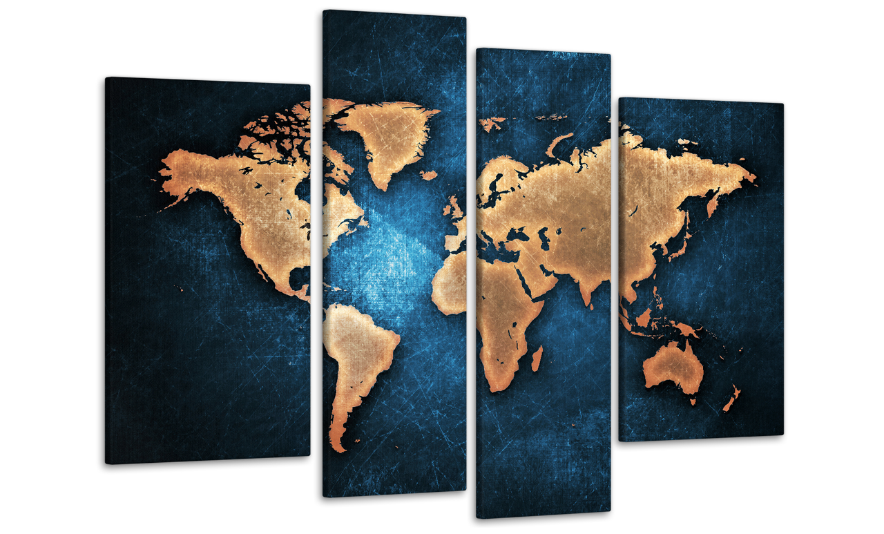 Картина модульная на холсте DK Карта мира в лазурных тонах 112х75 см (MK40043)