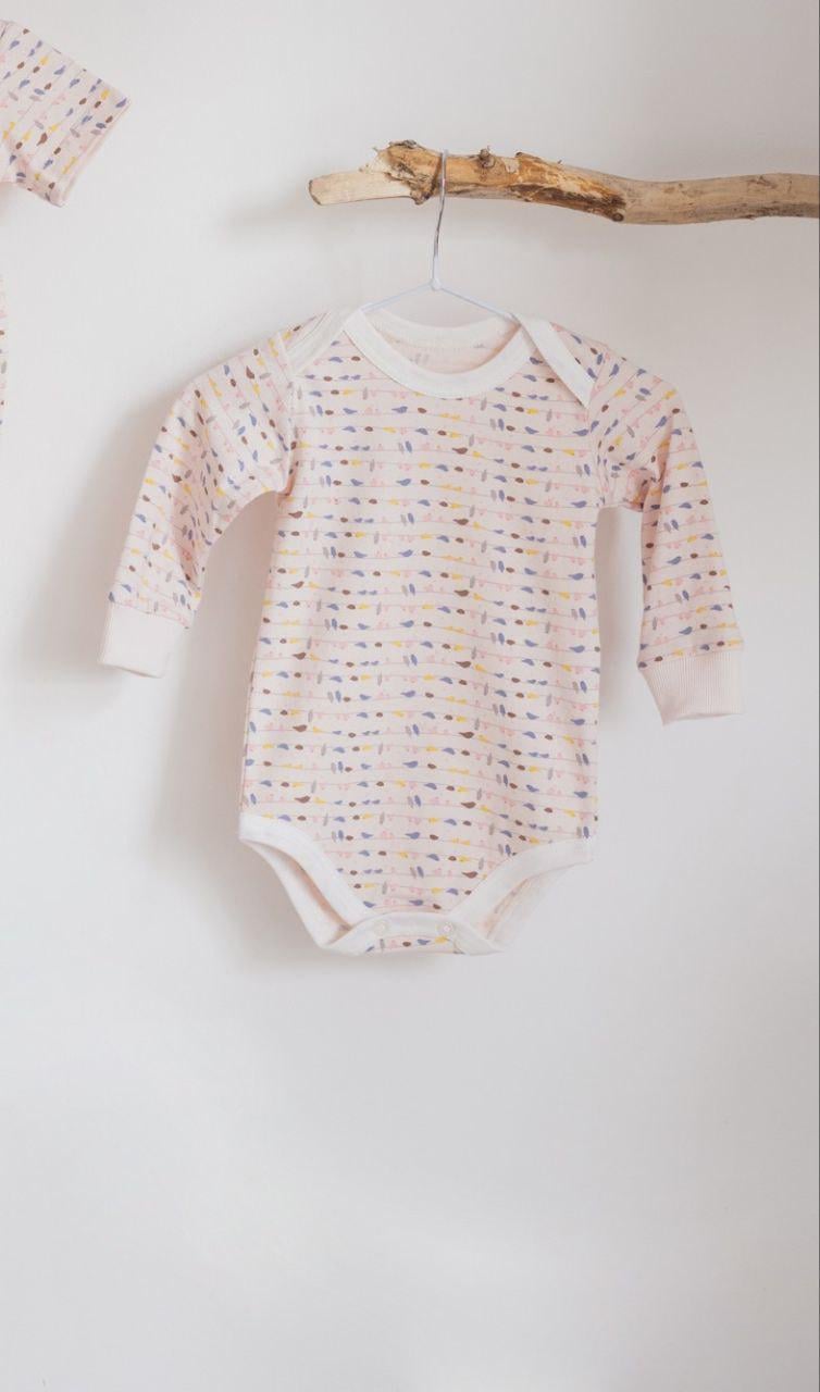 Боді стрейч кулір довгий рукав Пташки 74 см (2679528420)