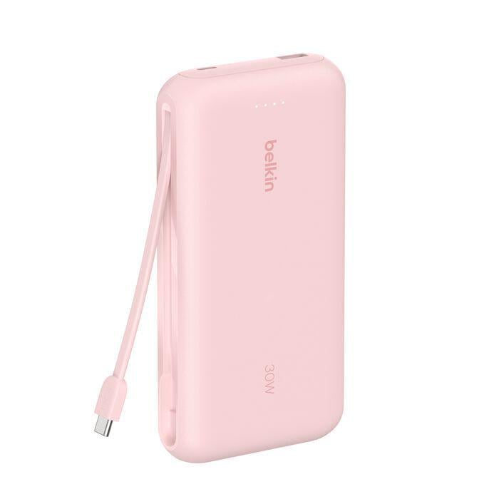 Повербанк Belkin 20000 mAh 30 Вт с встроенным кабелем USB-C Розовый (BPB024HQPK)