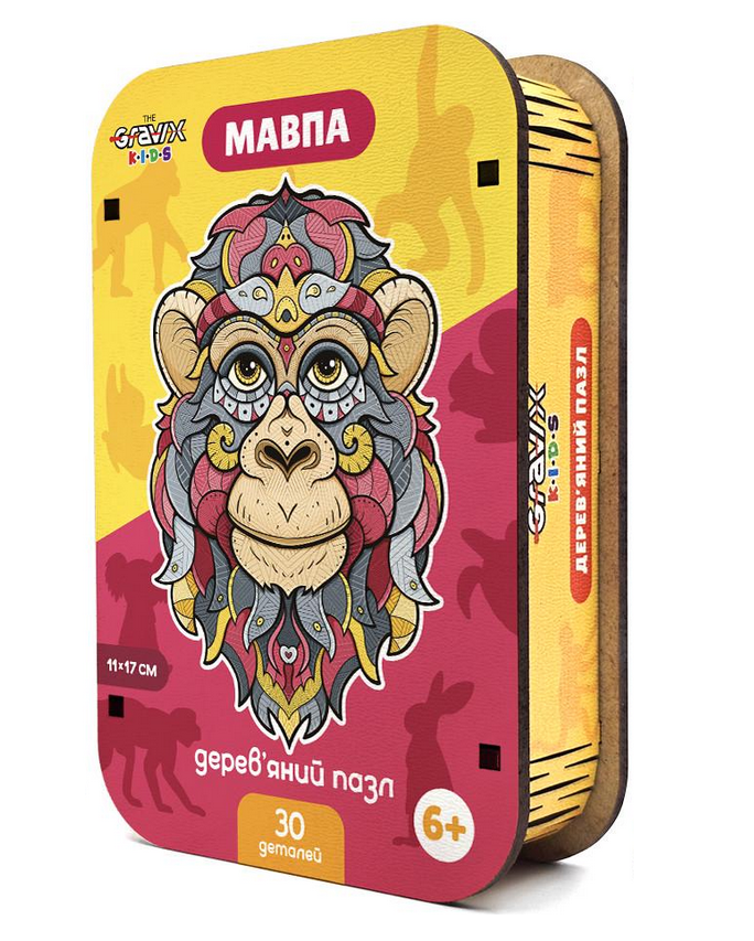 Пазл дерев'яний фігурний THEGRAVIX Серія тварини Мавпа 30 деталей