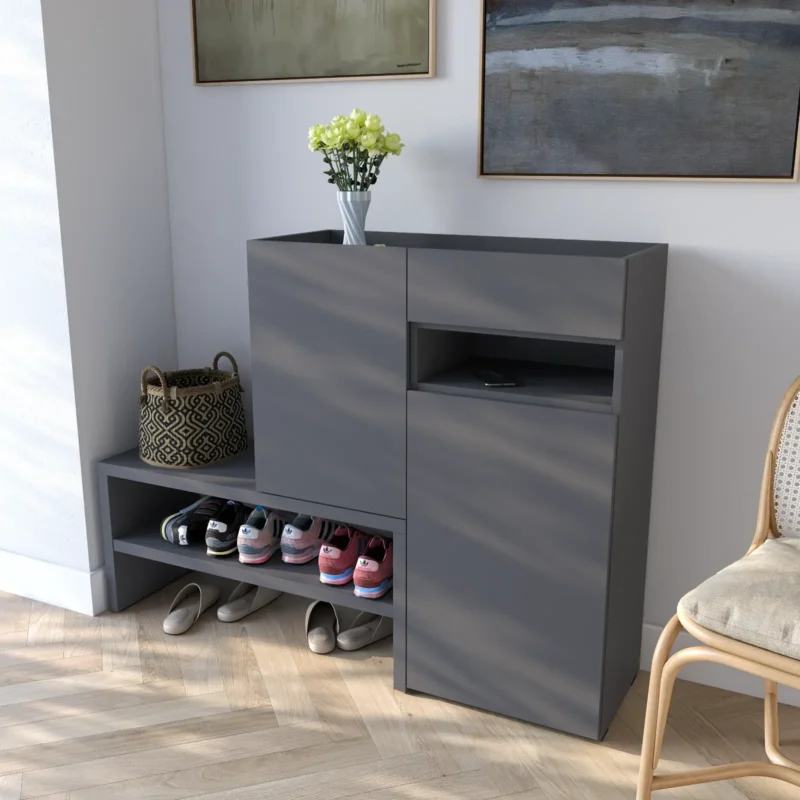 Тумба-подставка RS-4 для обуви в прихожую с дверцей и ящиком 1350х400х1017 мм ДСП 16 мм Антрацит (20263004)