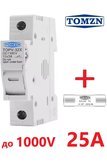 Тримач запобіжника TOMZN +1 25 А DC до 1000V однополюсний 1Р для сонячних панелей PV gPV TOPV-32 на DIN рейку 10x38 мм (94035679) - фото 20