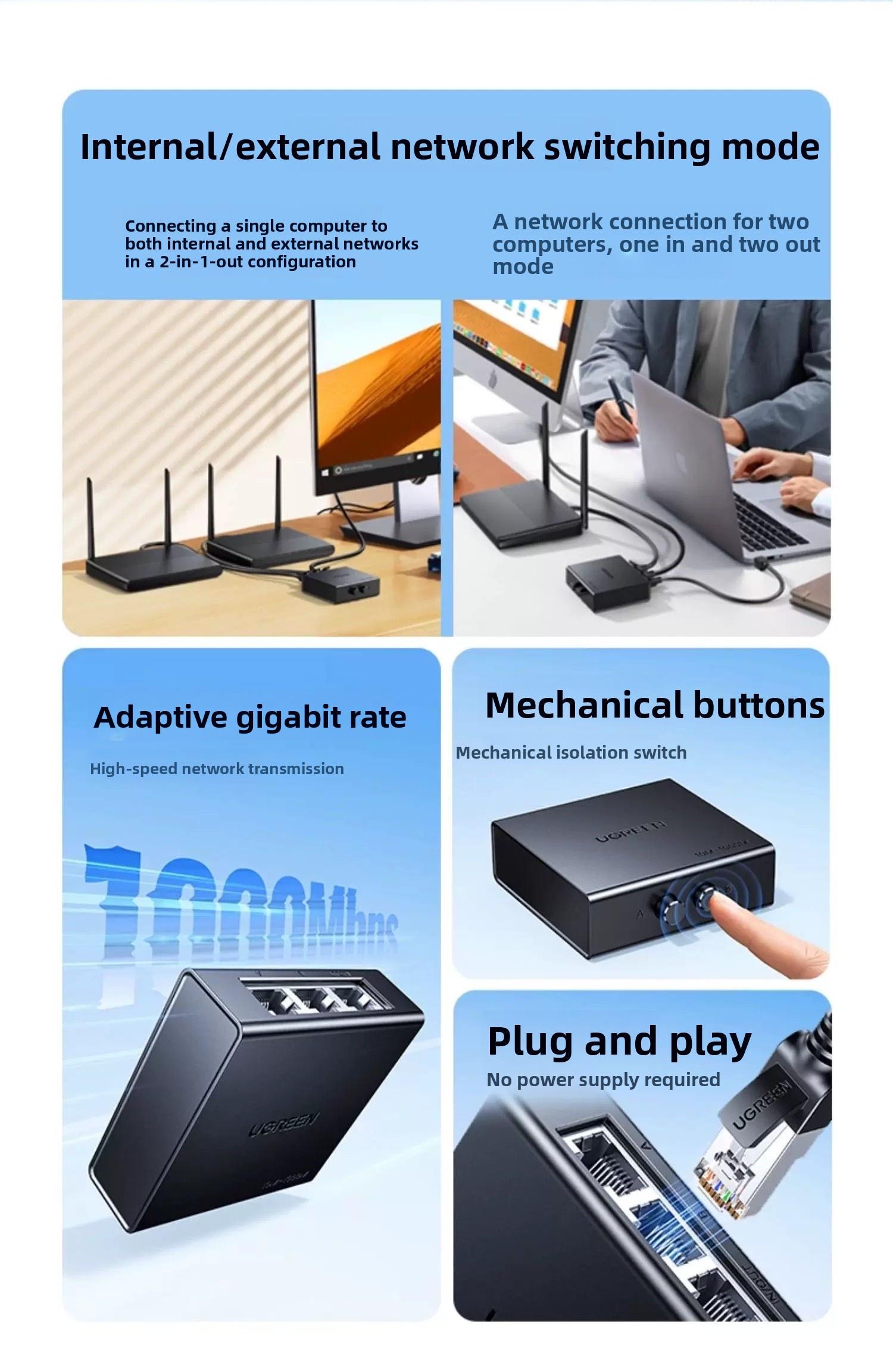 Перемикач мережевий Ugreen 2x1/1x2 1000 мбіт/с 3 порти Чорний (55472) - фото 8 Перемикач мережевий Ugreen 2x1/1x2 1000 мбіт/с 3 порти Чорний (55472) - фото 8