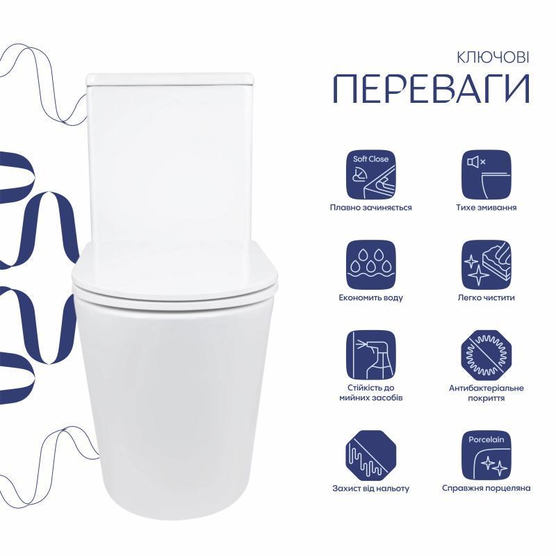 Унітаз-моноблок підлоговий Qtap Kolibri Ultra Quiet безобідковий з сидінням Soft-close White QT10226380W (2622385993) - фото 3