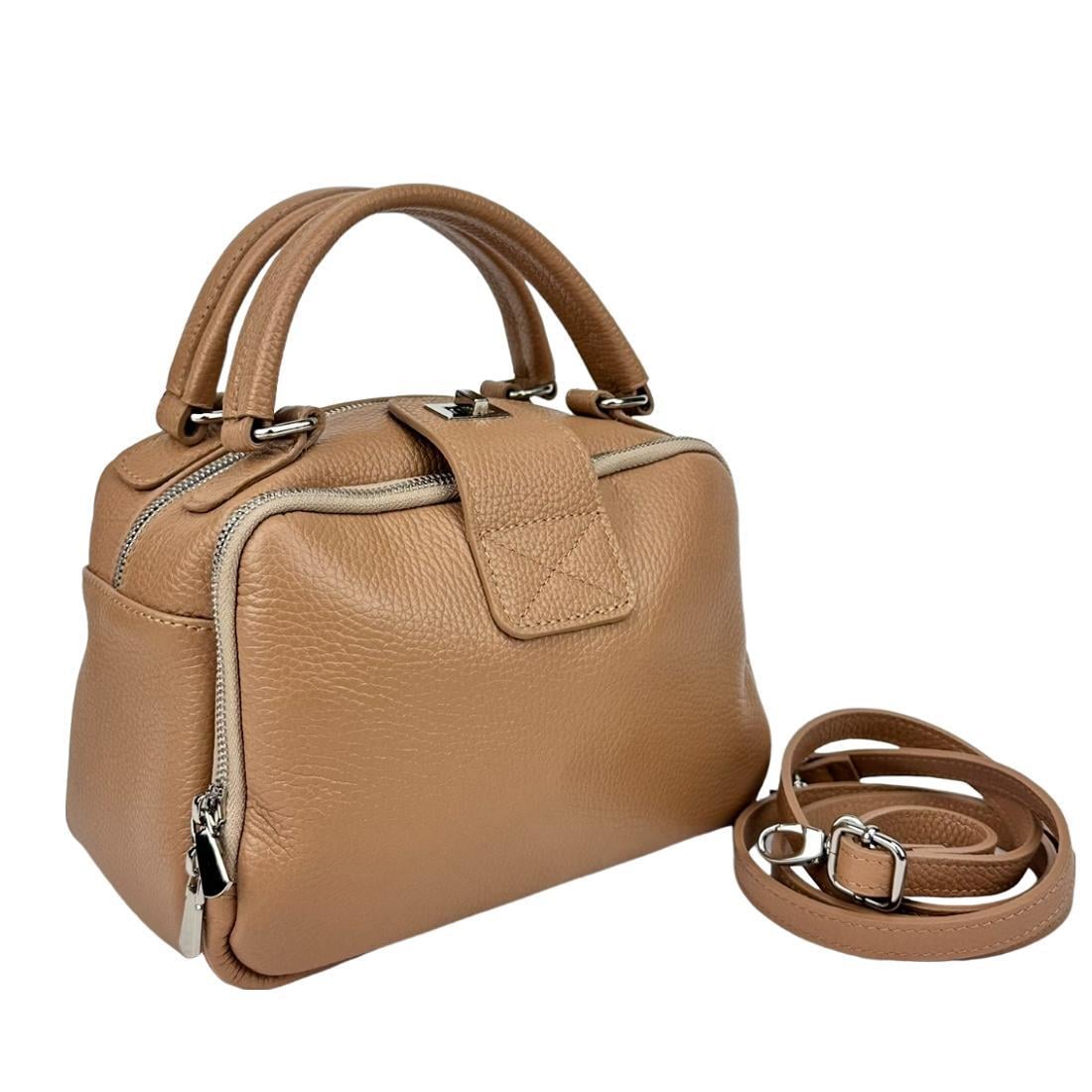 Жіноча сумка Royal Bag F-IT-1045DB на два відділи з ручкою шкіряна Бежевий (7907)