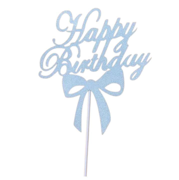 Табличка для торта Happy Birthday з блискітками 10x12 см Блакитний (698479)