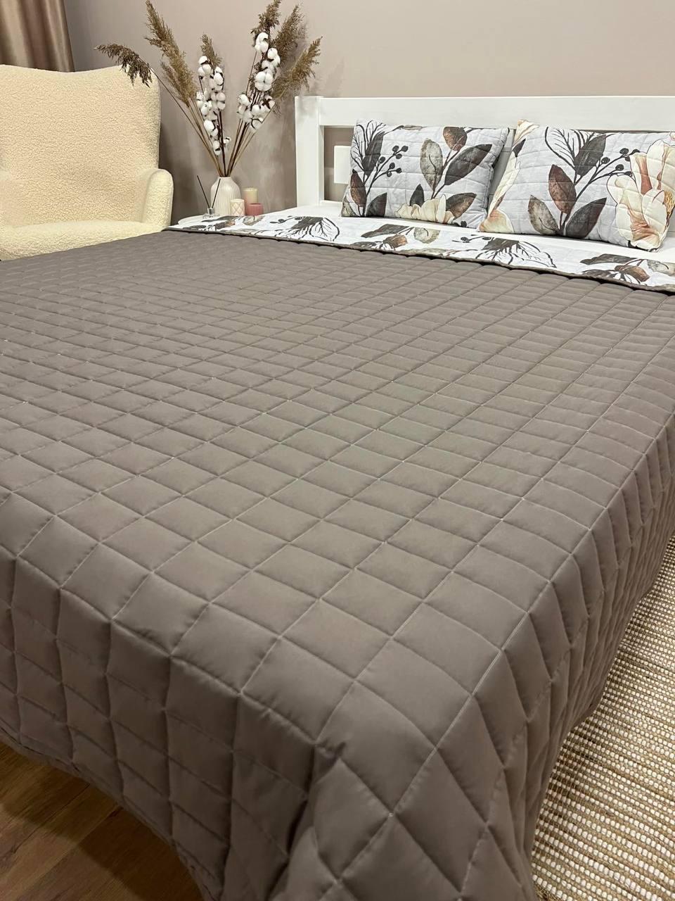 Покривало стьобане євро 200x220 см подушки 40x60 см 2 шт. Сірий (П4К-fabr-pokr-003)