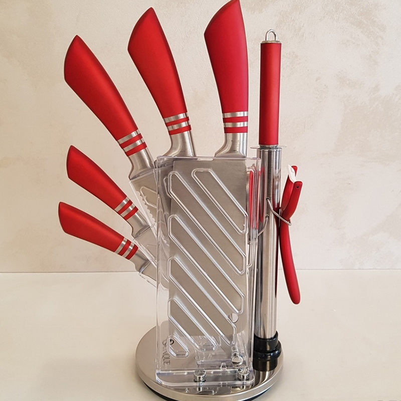 Набір ножів кухонних Unique UN-1832 нержавіюча сталь з підставкою 9 пр. Red (23793638) - фото 7 Набір ножів кухонних Unique UN-1832 нержавіюча сталь з підставкою 9 пр. Red (23793638) - фото 7