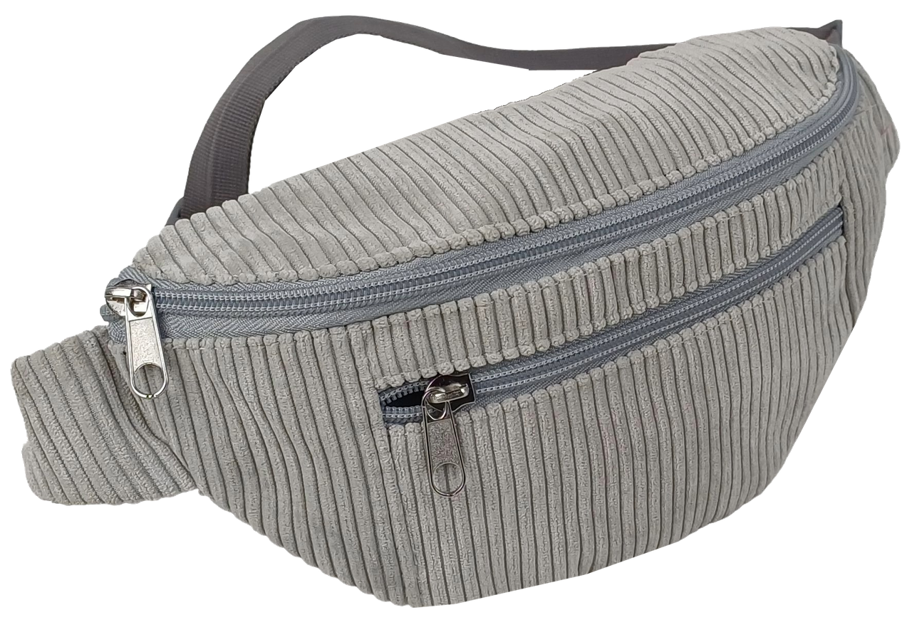 Сумка бананка женская поясная LS вельвет на бедра на ремне для телефона и ключей Серый