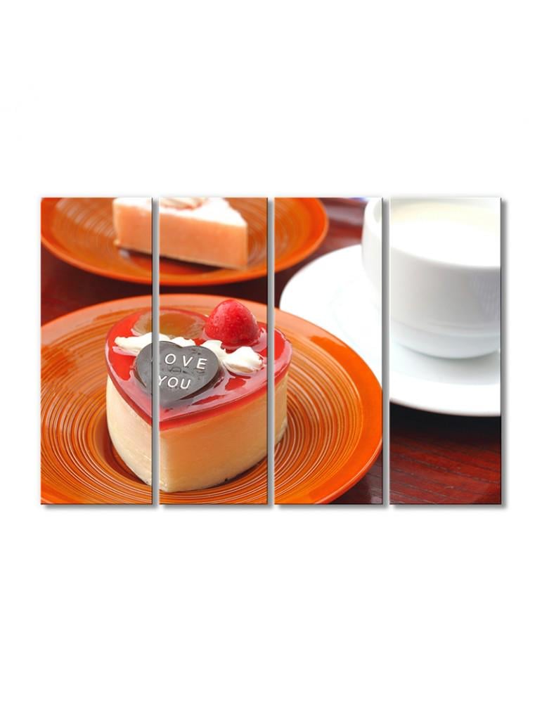 Картина модульная Пирожное сердце 4 модуля 70x105 см